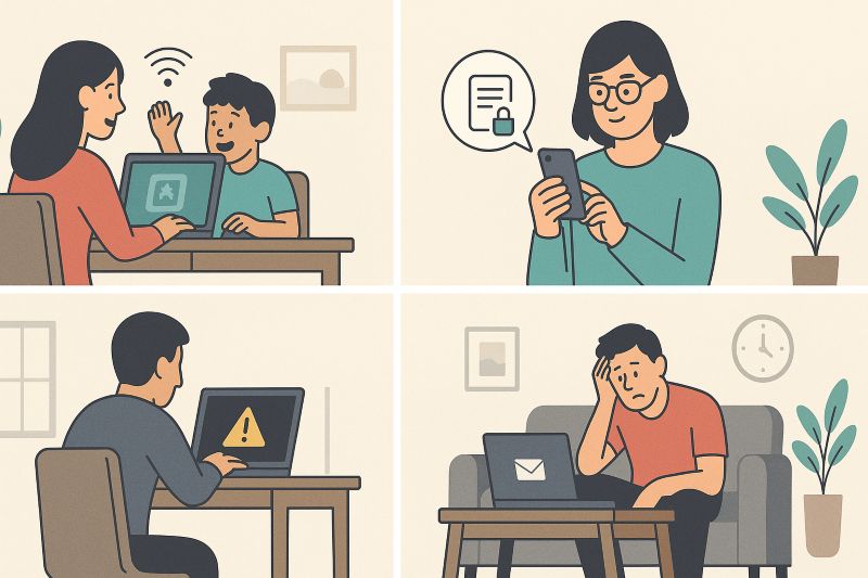 rodič s dítětem, osoba zamyká telefon, varování, posílání gmalem